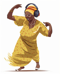 Happy african Lady dancing and singing