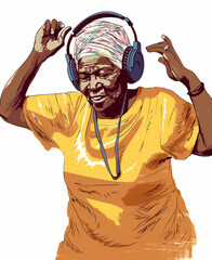 Happy african Lady dancing and singing