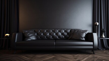 Black leather sofa where you long for every afternoon after a tiring day at work. Generative AI Technology 