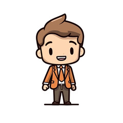 funny cartoon business boy wearing orange suit with big smile face