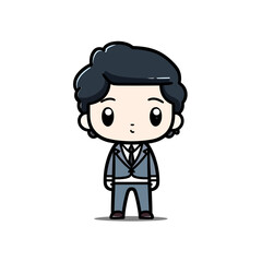 funny cartoon business boy wearing blue suit with smiling face