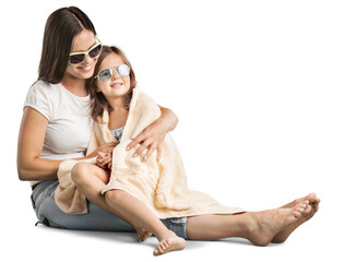 Young Mother And cute Daughter in sun glasses