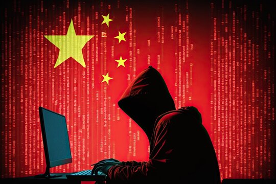 Chinese hacker working on a computer, Cyber crime identity theft cybersecurity concept, Generative AI