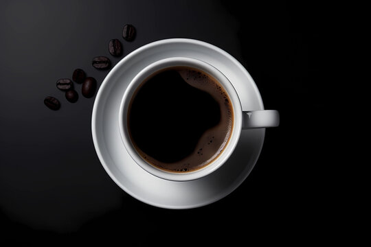 White coffe Cup with black hot coffee, top view, clean marketing design. AI Generated