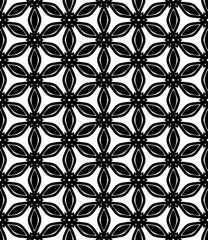 Black and white seamless abstract pattern. Background and backdrop. Grayscale ornamental design. Mosaic ornaments. Vector graphic illustration. EPS10.