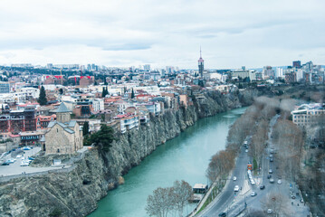 Panoramic view of the old town of Tbilisi and Kura river