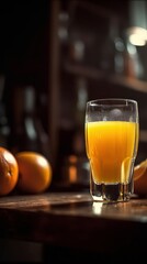 A refreshing glass of orange juice with oranges. Generative AI. 