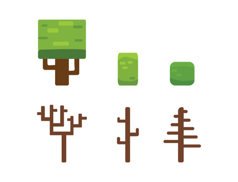 Green minecraft strom. Poster with trees for game design. Flat. Vector illustration