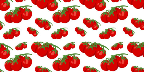Seamless pattern with organic fresh tomatoes. Healthy vitamin food. Vegetable background, vector illustration for print and decoration