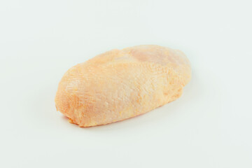 Food for retail.Chicken leg meat.Raw fresh chicken leg meat with skin on white background.Procurement for designers.Ogranic food,healthy eating.Food concept.Top view.Copy space.