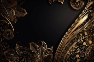 A luxury background with black and gold floral design, created with Generative Ai Technology