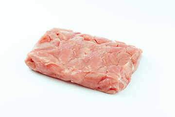 Raw chicken.Frozen chicken fillet..Ogranic food and healthy eating.frozen turkey or poultry meat.Fresh frozen pieces of turkey meat on a white background.
