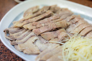 Slice of the goose dish in restaurant