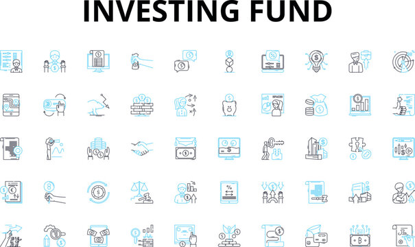Investing fund linear icons set. Stocks, Bonds, Mutual, ETFs, Options, Hedge, Commodities vector symbols and line concept signs. LIBOR,Yield,Leverage illustration
