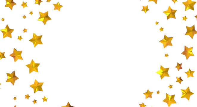 XMAS Stars - Banner with golden decoration. Festive border with falling glitter dust and stars. - PNG transparent