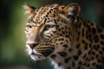 Fototapeta na wymiar A close up of a leopard's face with a blurry background, created with Generative Ai Technology