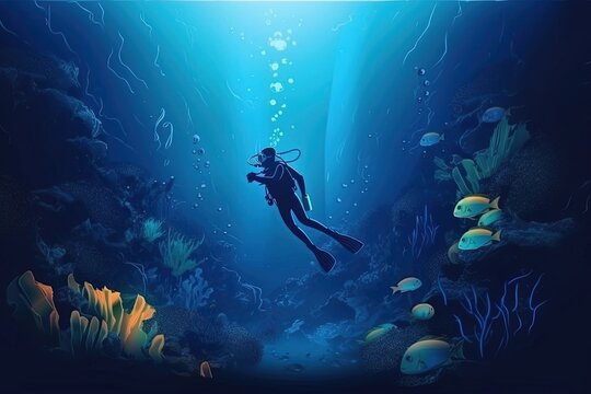 A person in a scuba suit swimming in the ocean, created with Generative Ai Technology