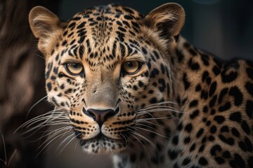Fototapeta na wymiar A close up of a leopard looking at the camera, created with Generative Ai Technology