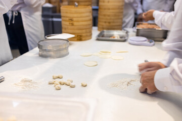 Chef make of meat dumpling in restaurant