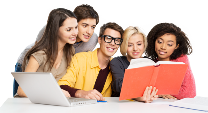 education concept, happy group of students at school