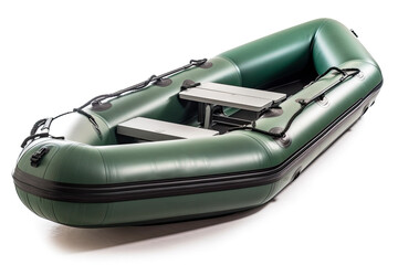 New green inflatable boat isolated on white background. Generative AI - obrazy, fototapety, plakaty