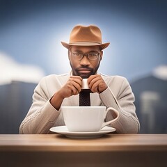 man drinking coffee