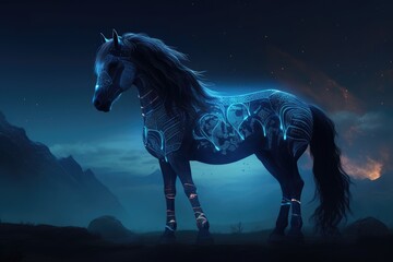 Fototapeta na wymiar Wild horse in a fantastic and dreamlike setting. Generative AI