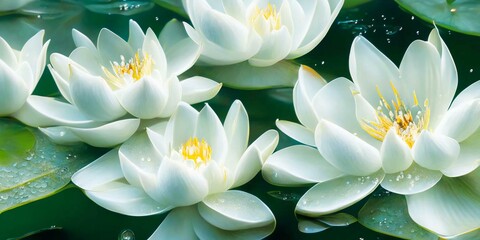 White water lilies on the water surface - generative AI illustration