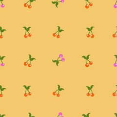 Retro seamless pattern with cherry. Cute and trendy vector background for wrapping paper, backdrop, phone cases