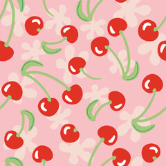 Groovy seamless pattern with cherry. Cute and trendy vector background for wrapping paper, backdrop, phone cases