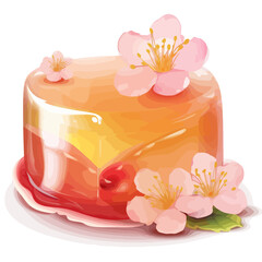Isolated vector drawing of Japanese sweets peach jelly with sakura petals