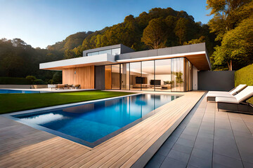 Modern house outside. 3d rendering. 