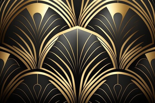 A black and gold art deco wallpaper, Luxury golden wallpaper created with Generative Ai Technology