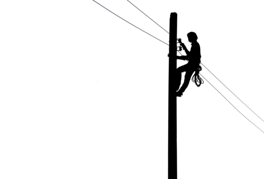 Silhouette of Electrician repairing wire on electric power pole on white background. - Powered by Adobe