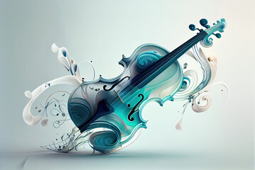 Beautiful blue violin on a light background. Generative AI