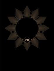 Golden geometric sun frame on black background