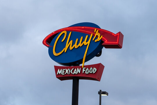 Austin, TX, USA - March 17, 2022: Chuy's restaurant pole sign is shown. Chuy's is a Tex-Mex restaurant chain. 