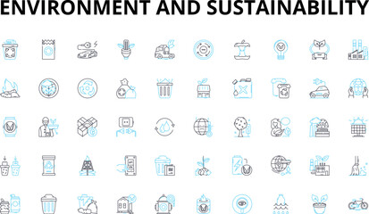 Environment and sustainability linear icons set. Conservation, Biodiversity, Climate, Renewable, Organic, Pollution, Forests vector symbols and line concept signs. Habitat,Ecosystem,Greenhouse