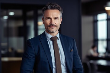 Fototapeta premium Successful mature businessman looking at camera with confidence. Generative AI