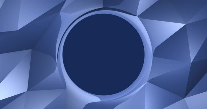 Shiny futuristic blue low poly surface background with the gentle motion of reflective polygonal triangular shapes and copy space for logo. 4K and looping technology motion background animation.