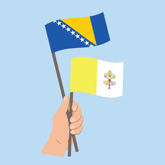Flags of Bosnia and Herzegovina and Vatican City, Hand Holding flags