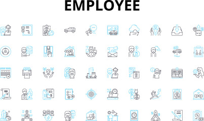 Employee linear icons set. Valued, Productive, Hardworking, Dedicated, Punctual, Diligent, Skilled vector symbols and line concept signs. Reliable,Cooperative,Committed illustration Generative AI