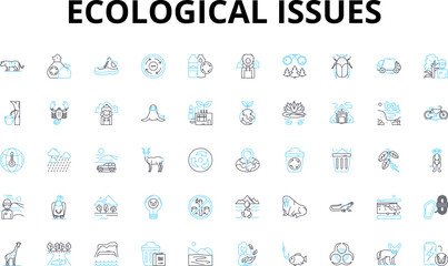 Ecological issues linear icons set. Climate change, Pollution, Deforestation, Biodiversity, Sustainability, Carbon footprint, Renewable vector symbols and line concept signs. Generative AI