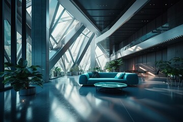 Modern and advanced interior design in a futuristic architectural background. Generative AI