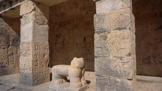 CHICHEN ITZA, MEXICO - remains of Mayan Civilizacion on Yukatan Peninsula. Carved walls and restored buildings