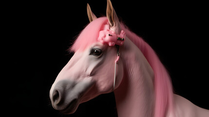 Close-up shot of a pink unicorn, generative AI