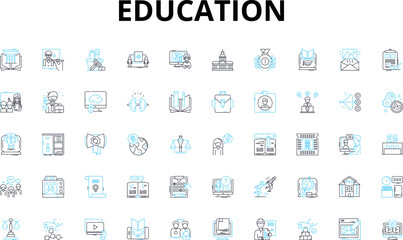 Education linear icons set. Learning, Knowledge, Teaching, Instruction, Curriculum, Classroom, Exam vector symbols and line concept signs. Marker,Lecture,Study illustration Generative AI