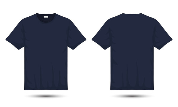 Dark blue t-shirt mockup front and back view. Vector illustration
