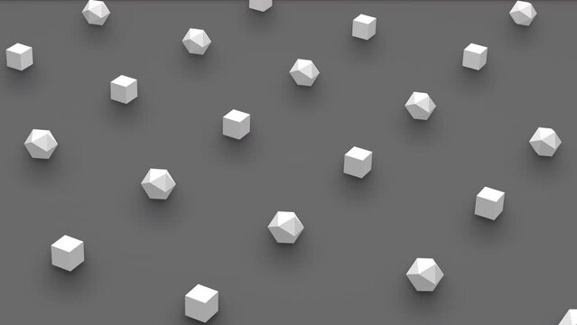 Abstract 3d rendering of cube and platonic isoca shapes with random rotating effect in isometric view. Computer generated loop animation. 4K seamless motion design