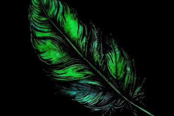 Fototapeta premium Green and Black Plume: A Striking Feather Illustration